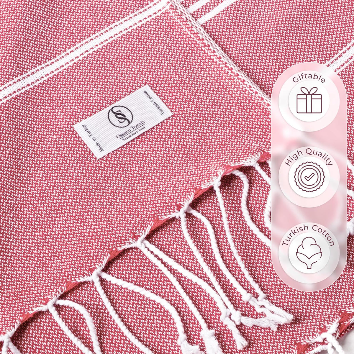 Ossano Cute Beach Towel - Quick Dry & Sand Free, Oversized (39" x 71"), Versatile, Perfect as Yoga Mat, Pool Towel, Turkish Towel, or Picnic Blanket - Coral